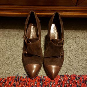 Via Spiga Brown Suede Double Monk Strap Booties/Pumps